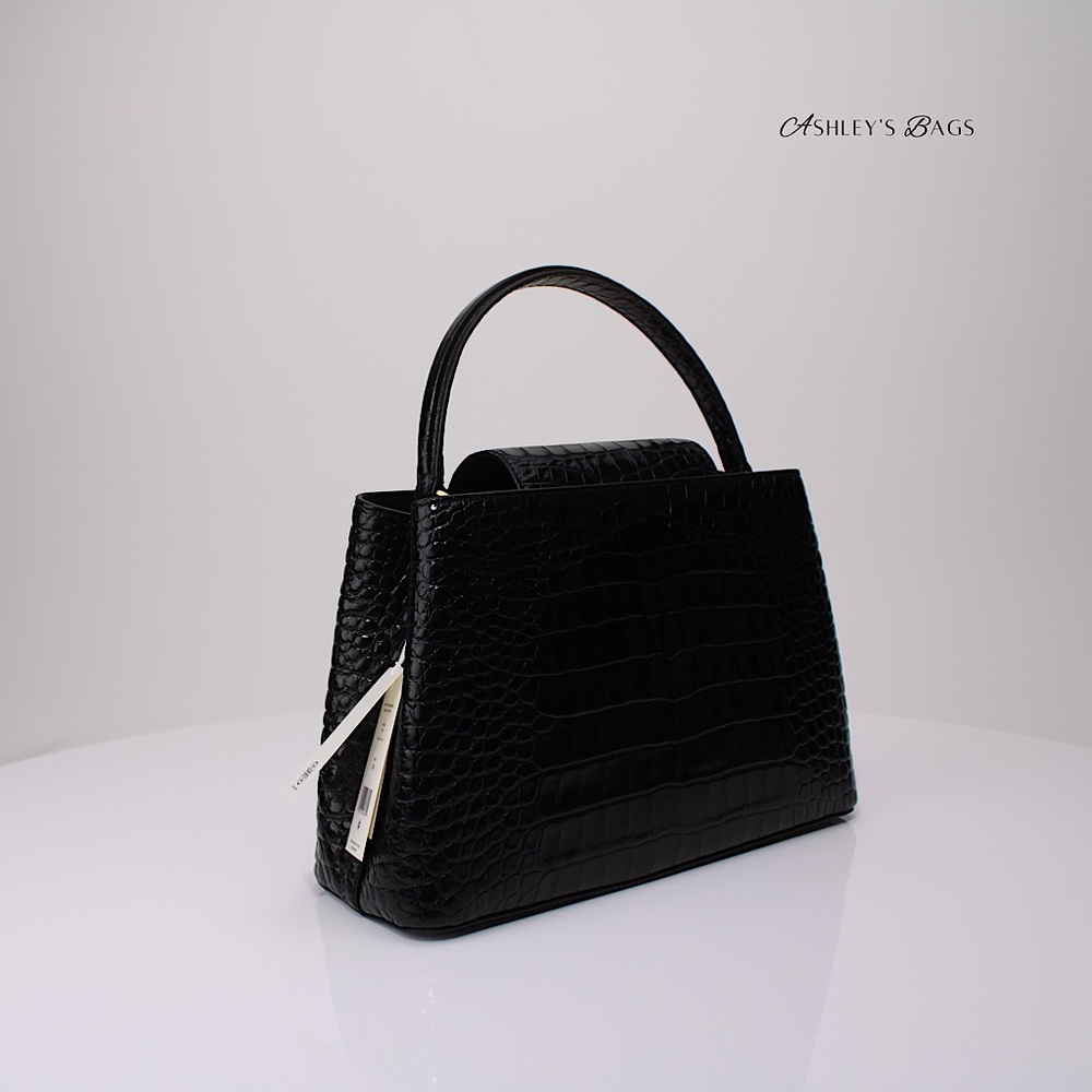 Tory Burch Britten Croc Embossed Small Satchel Crossbody In Black - Picture 5 of 12